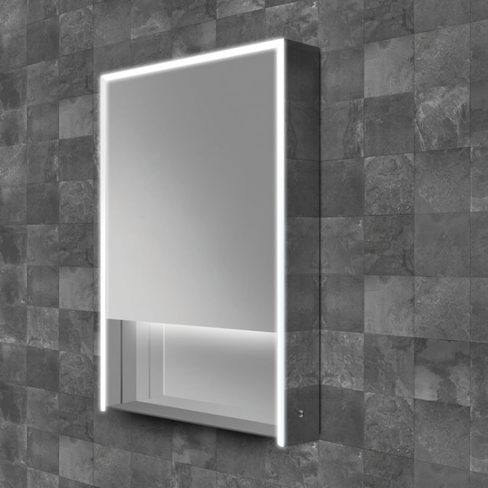 Close up product image of the HIB Verve 500mm LED Mirror Cabinet with Shelf